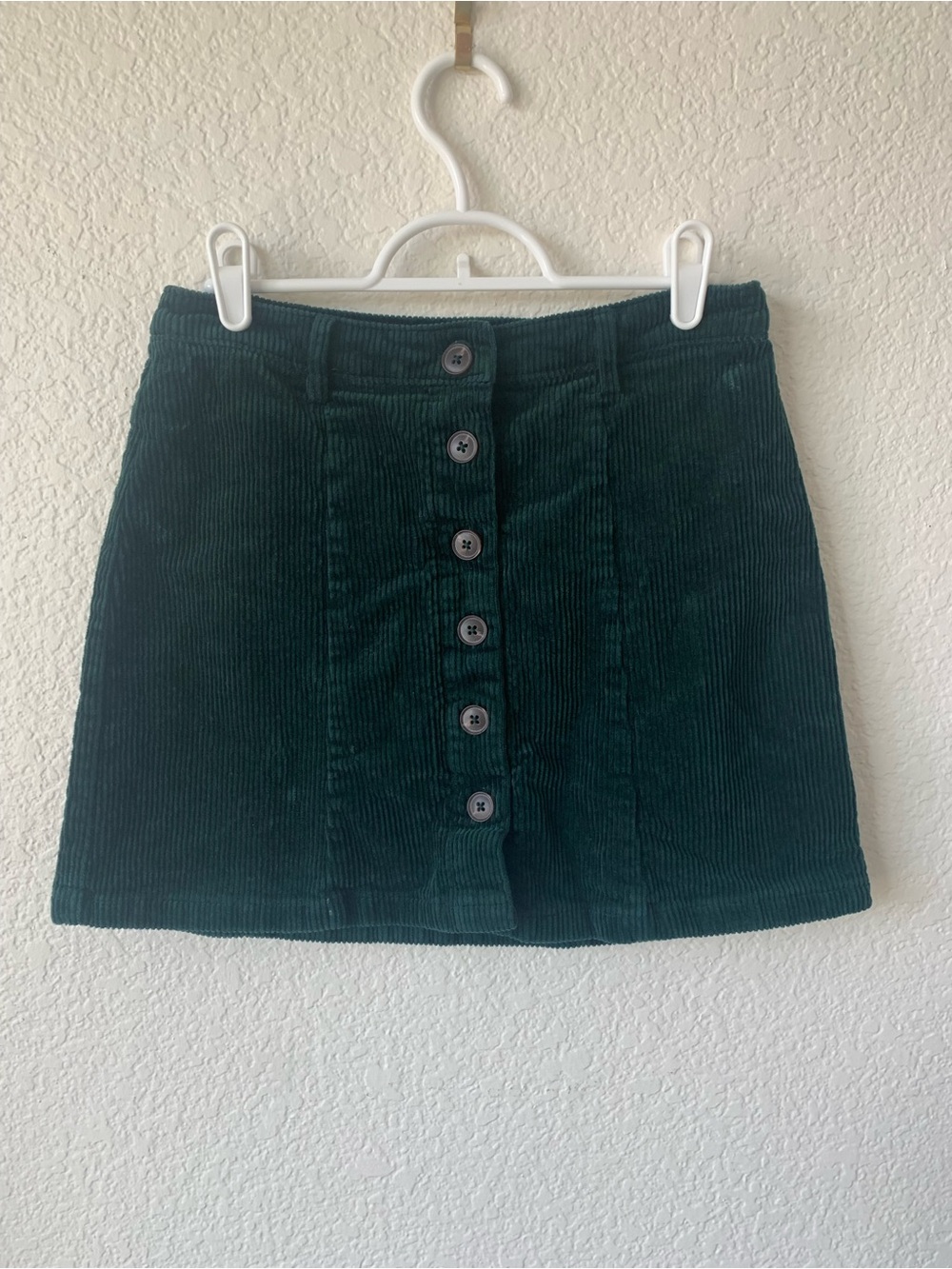 Forever 21 Dark Green Button-Front Corduroy Mini Skirt